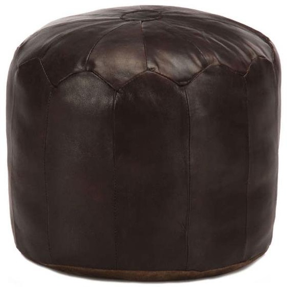 Pouf tabouret repose pied aspect vintage 40 x 35 cm en cuir veritable de chevre marron fonce DEC029955