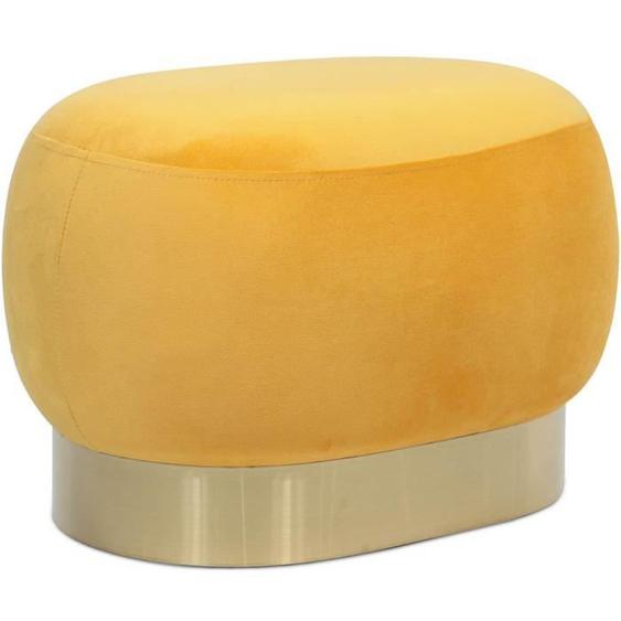 Pouf - Velours et métal - Premium Jaune 54 - Blanc