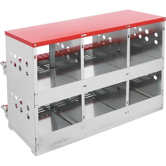 Poulailler à nids roulants - Lot de 6 nichoirs roulants - Anti-basculement - Tôle dacier galvanisée - Modèle sur pied - Avec couvercle - 84 x 42 x 62 cm - Rouge