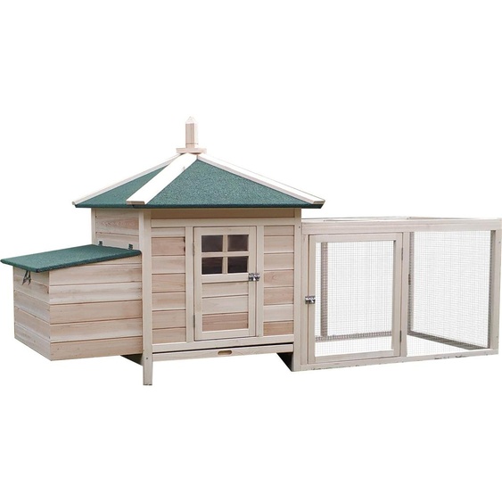 Poulailler Fortuna Lai avec enclos et perchoirs, poulailler en bois de pin résistant à lhiver, nichoir pour cailles, 196 x 76 x 97 cm