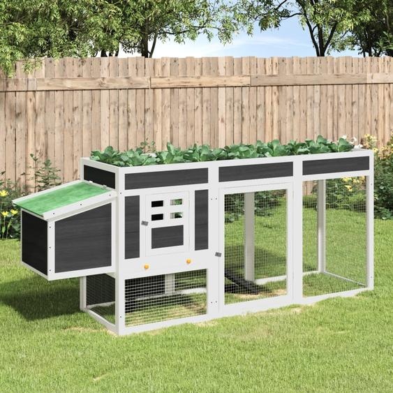 Poulailler gris 204x50x84 cm bois massif de pin