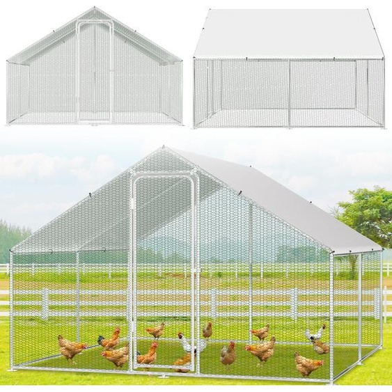 Poulailler Jayseuw 3x3x2m Poulailler pour petits animaux Enclos pour petits animaux Volière Enclos libre Cage à poules Poulailler Cadre en acier galvanisé avec toit