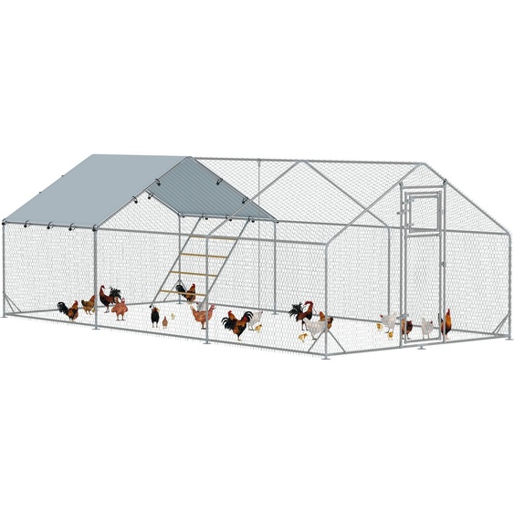 Poulailler PawHut Enclos en acier, 3 x 6 x 1,95 m Cage à poules avec couverture anti-UV, porte dalimentation, mangeoire suspendue, perchoir, marcheur pour poules