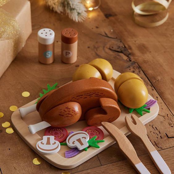 Poulet rôti et accessoires en bois FSC® jaune