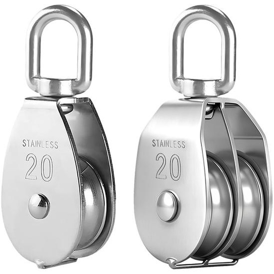 Poulie de guidage en acier inoxydable, modèle M20, lot de 2, pour câbles jusquà 8 mm de diamètre, capacité de 75 kg