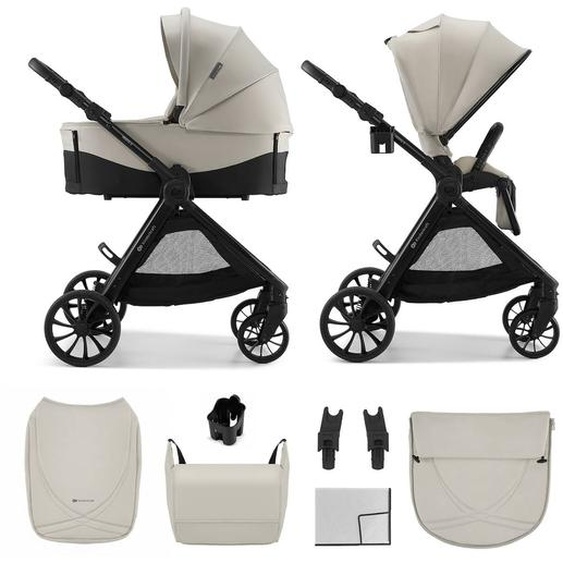 Poussette 2 En 1 Kinderkraft Vesto 2 Memory Buttons, Nacelle Ventilée 3 Zones, Pliage Avec Siège, Écocuir, Accessoires Inclus Beige
