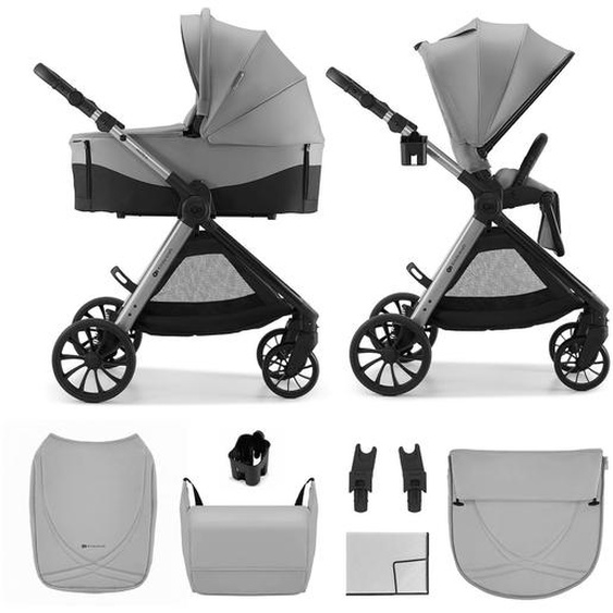 Poussette 2 En 1 Kinderkraft Vesto 2 Memory Buttons, Nacelle Ventilée 3 Zones, Pliage Avec Siège, Écocuir, Accessoires Inclus Gris