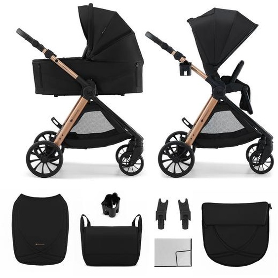 Poussette 2 En 1 Kinderkraft Vesto 2 Memory Buttons, Nacelle Ventilée 3 Zones, Pliage Avec Siège, Écocuir, Accessoires Inclus Noir