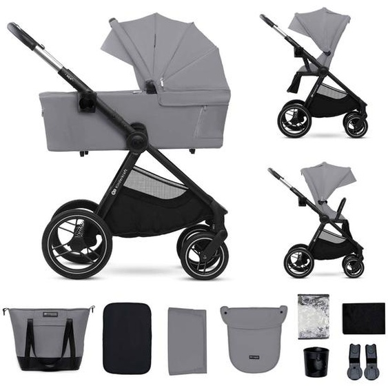 Poussette 2 En 1 Légère Pliage Compact + Nacelle Et Siège Poussette Réversible Gris Clair