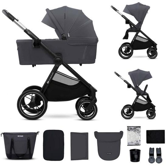 Poussette 2 En 1 Légère Pliage Compact + Nacelle Et Siège Poussette Réversible Gris