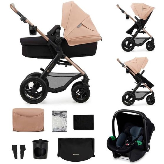 Poussette 3 En 1 Kinderkraft Moov 2 Air Avec Siège 2 En 1 Transformable, Roues Gonflables Et Mink Pro I-size Inclus Beige