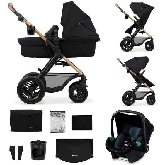 Poussette 3 En 1 Kinderkraft Moov 2 Air Avec Siège 2 En 1 Transformable, Roues Gonflables Et Mink Pro I-size Inclus Noir