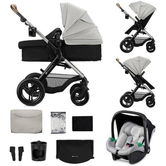 Poussette 3 En 1 Kinderkraft Moov 2 Xl Avec Siège 2 En 1 Convertible, Nacelle Xl, Roues Gonflables Et Mink Pro I-size Gris