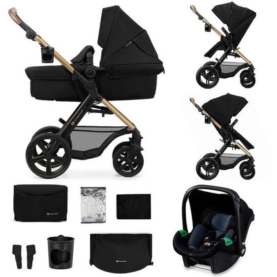 Poussette 3 En 1 Kinderkraft Moov 2 Xl Avec Siège 2 En 1 Convertible, Nacelle Xl, Roues Gonflables Et Mink Pro I-size Noir