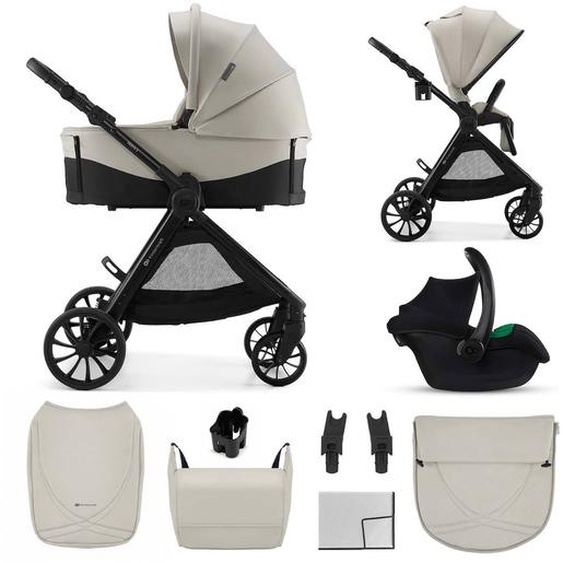 Poussette 3 En 1 Kinderkraft Vesto 2 Système De Voyage, Siège Auto Mink Pro 2, Assise Réversible, Suspension 4 Roues Beige