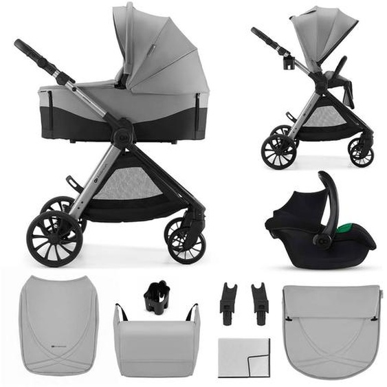 Poussette 3 En 1 Kinderkraft Vesto 2 Système De Voyage, Siège Auto Mink Pro 2, Assise Réversible, Suspension 4 Roues Gris