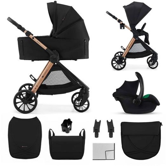 Poussette 3 En 1 Kinderkraft Vesto 2 Système De Voyage, Siège Auto Mink Pro 2, Assise Réversible, Suspension 4 Roues Noir