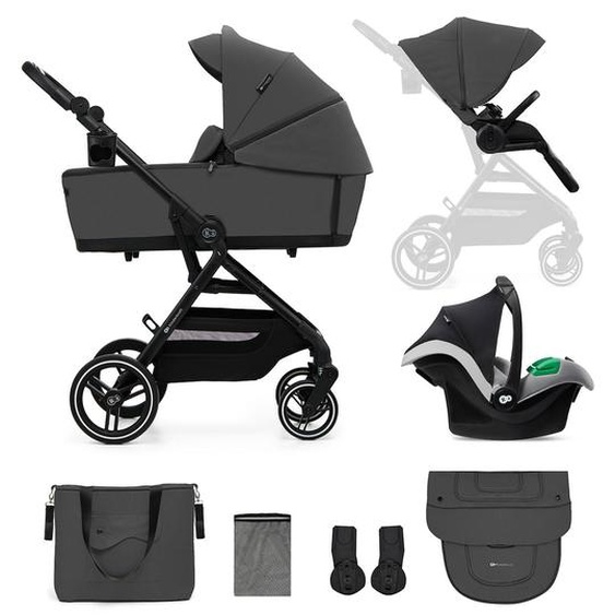 Poussette 3 En 1 Kinderkraft Yoxi Avec Nacelle Transformable, Siège Réversible, Mink Pro I-size Et Roues Increvables Gris Clair