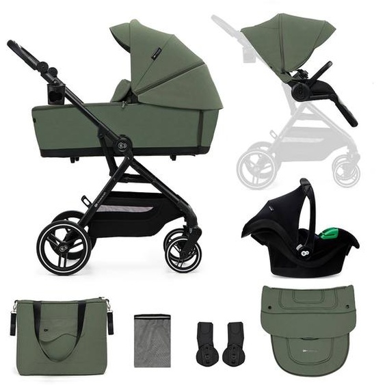Poussette 3 En 1 Kinderkraft Yoxi Avec Nacelle Transformable, Siège Réversible, Mink Pro I-size Et Roues Increvables Vert