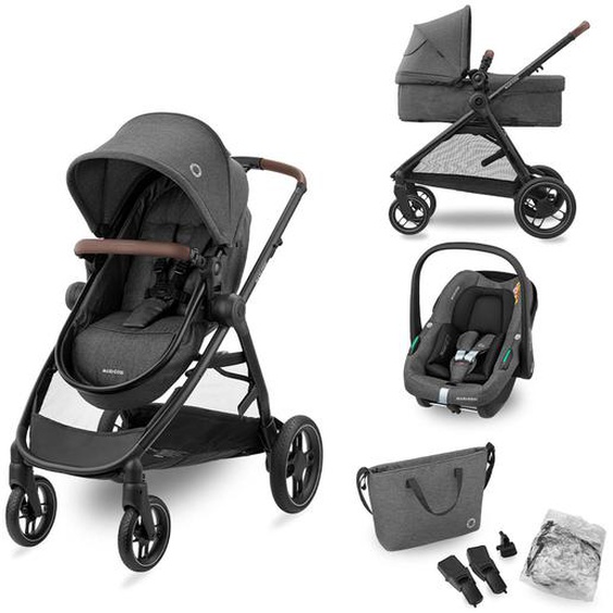 Poussette 3 En 1 Zelia S, Nacelle + Siège Auto Cabriofix S Isize + Sac À Langer Gris Foncé