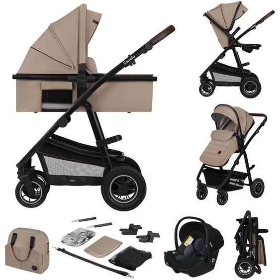 Poussette 3en1 Amber Jusqu’à 22 Kg Avec Nacelle, Siège-auto, Sac Et Accessoires Beige Sand