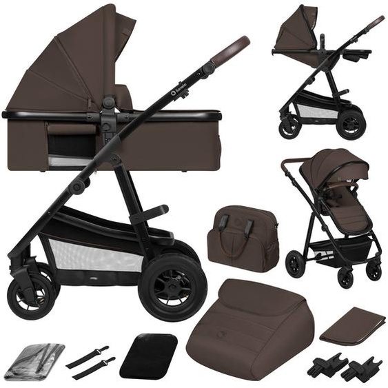 Poussette 3en1 Amber Jusqu’à 22 Kg Avec Nacelle, Siège-auto, Sac Et Accessoires Brown Chocolate