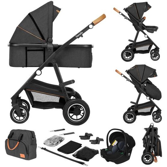 Poussette 3en1 Amber Jusqu’à 22 Kg Avec Nacelle, Siège-auto, Sac Et Accessoires Grey Graphite