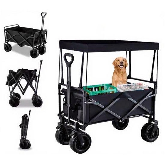 Chariot de transport pliable pour enfants, avec toit, extra large, équipé de roues tout-terrain