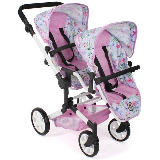 Poussette Double Pour Poupées Linus Duo Flowers Rose