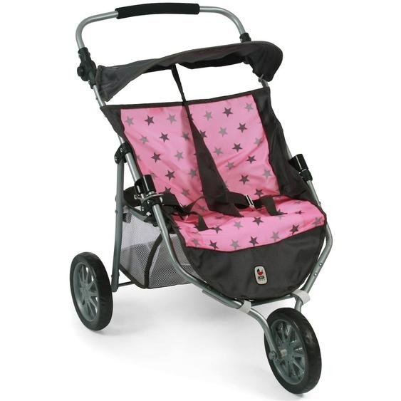 Poussette Jogger 3 Roues Pour Poupons Jumelles Gris Et Rose