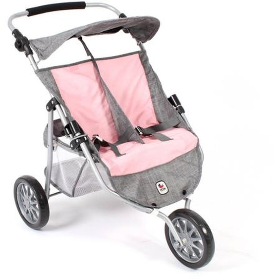 Poussette Jogger 3 Roues Pour Poupons Jumelles Rose Clair