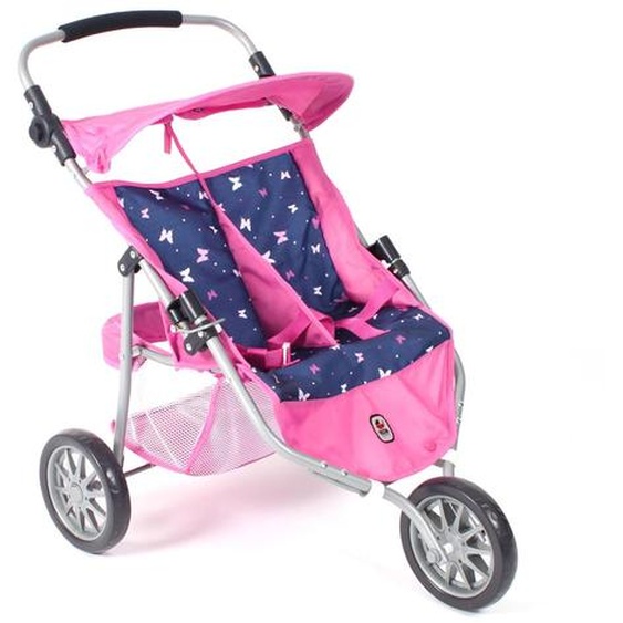 Poussette Jogger 3 Roues Pour Poupons Jumelles Rose