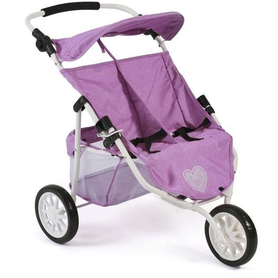 Poussette Jogger 3 Roues Pour Poupons Jumelles Violet