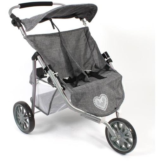 Poussette Jogger Pour Poupées Jumelles - Jeans Gris Gris