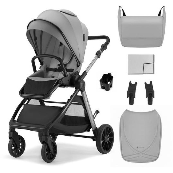 Poussette Kinderkraft Vesto 2 Pliage Avec Assise Installée, Siège Réversible Jusqu’à 22 Kg, Roues 8/11”, Sac Maman, Éco-cuir Gris