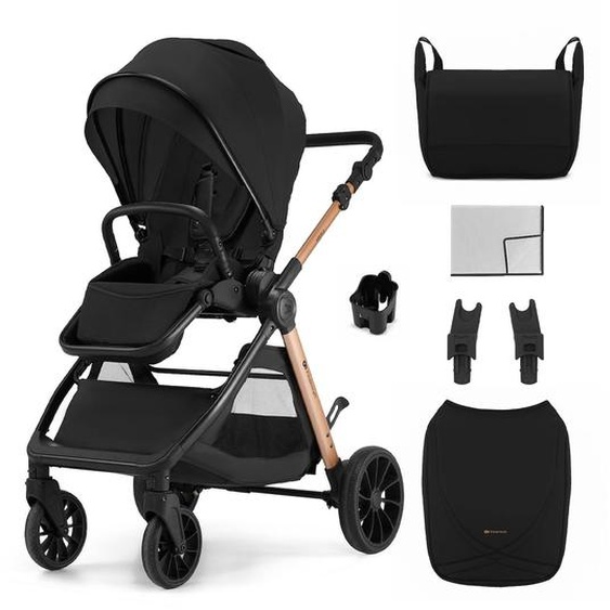 Poussette Kinderkraft Vesto 2 Pliage Avec Assise Installée, Siège Réversible Jusqu’à 22 Kg, Roues 8/11”, Sac Maman, Éco-cuir Noir