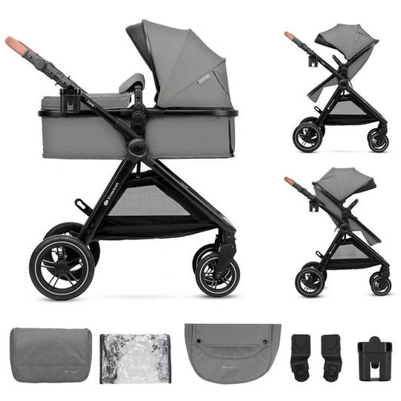 Poussette Multifonction 2 En 1 Esme Avec Grandes Roues, Suspension, Pliage Compact, Transformation Nacelle En Poussette, Harnais 5 Points, Adaptateurs Travel System, Canopy Large, Panier, Jusqu’à 25 Kg . Gris
