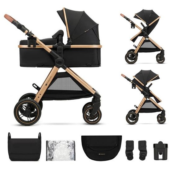 Poussette Multifonction 2 En 1 Esme Avec Grandes Roues, Suspension, Pliage Compact, Transformation Nacelle En Poussette, Harnais 5 Points, Adaptateurs Travel System, Canopy Large, Panier, Jusqu’à 25 Kg . Noir