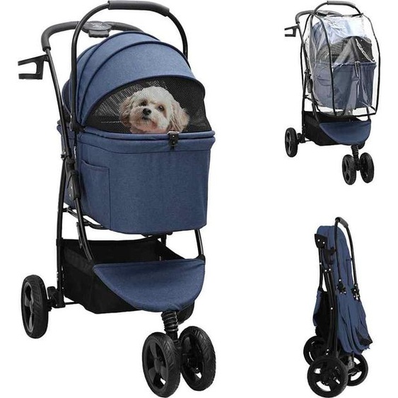Poussette Pliante pour Animaux Bleu 78 x 54 x 101 cm Polyester