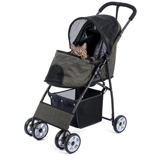 Poussette pliable pour animaux domestiques, design léger et respirant, grand panier de rangement, ABX0027GN