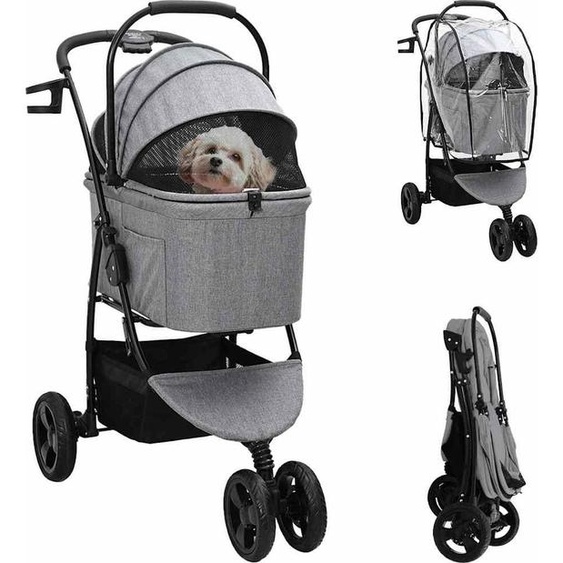 Poussette Pliante pour Animaux Gris 78 x 54 x 101 cm Polyester