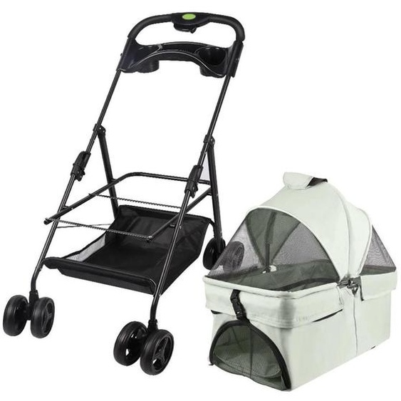 Poussette pour animaux de compagnie - Poussette pour chiens et chats - Pliable, tissu Oxford 600D, cadre en acier, roues avec freins, panier de rangement, 72 x 50 x 95 cm - Gris