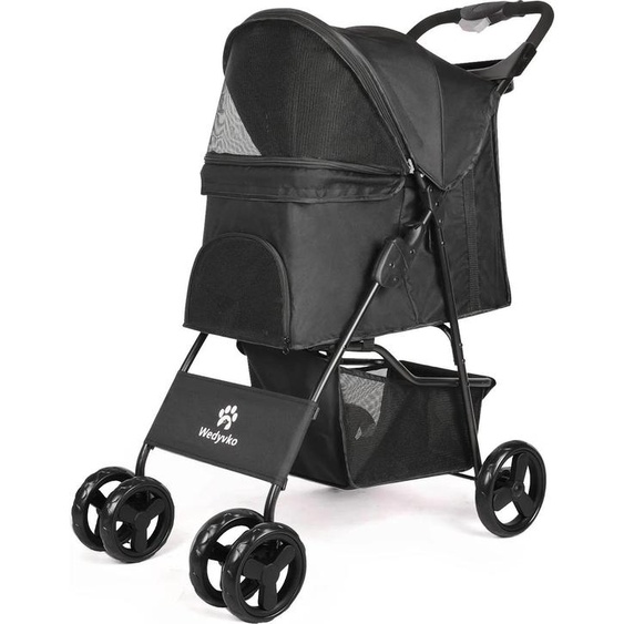 Poussette pour animaux domestiques, tissu respirant, roues pivotantes universelles, noir