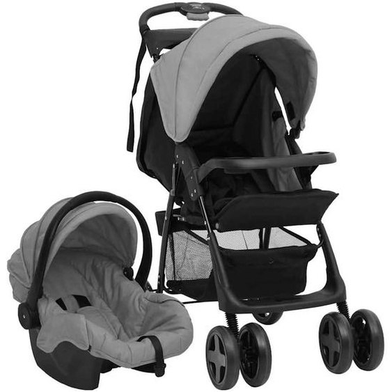 Poussette pour bébé 3-en-1 Gris clair et noir Acier