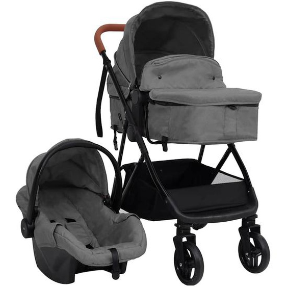 Poussette pour bébé 3-en-1 Gris clair et noir Acier