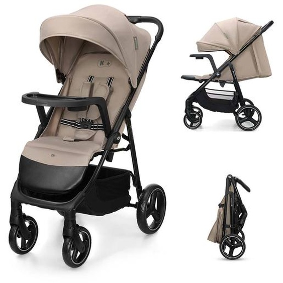 Poussette Trig 3 Tr Avec Plateau Click & Fold, Assise Allongée 91,5 Cm, Roues Pivotantes 360°, Capote Déperlante Beige
