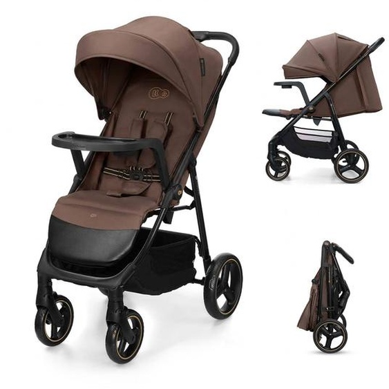 Poussette Trig 3 Tr Avec Plateau Click & Fold, Assise Allongée 91,5 Cm, Roues Pivotantes 360°, Capote Déperlante Marron
