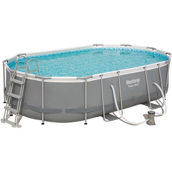 Power Steel™ Frame Pool Kit complet, ovale, avec pompe de filtration, échelle de sécurité & bâche 488 x 305 x 107 cm, Piscine, Natation, Piscines