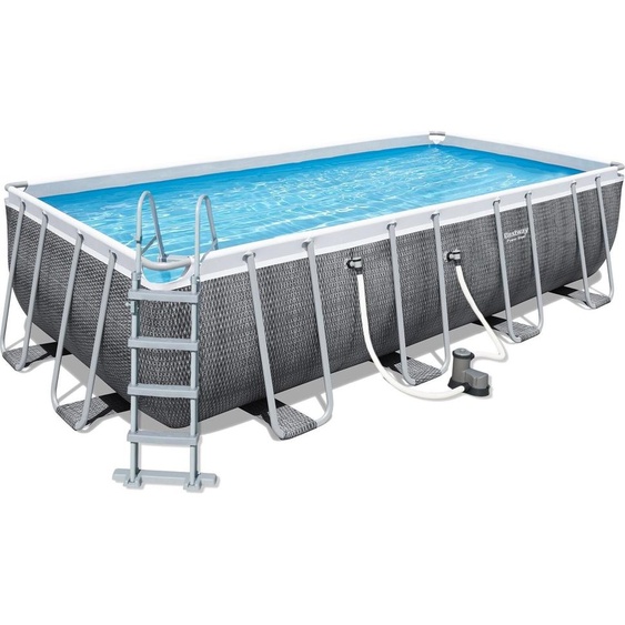 Power Steel™ Frame Pool Kit complet, rectangulaire, avec pompe de filtration, échelle de sécurité & bâche 549 x 274 x 122 cm, Piscine, Natation, Piscines