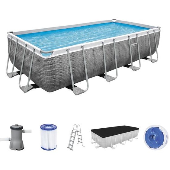 Power Steel™ Frame Pool Kit complet, rectangulaire, avec pompe de filtration, échelle de sécurité & bâche 549 x 274 x 122 cm, Piscine, Natation, Piscines